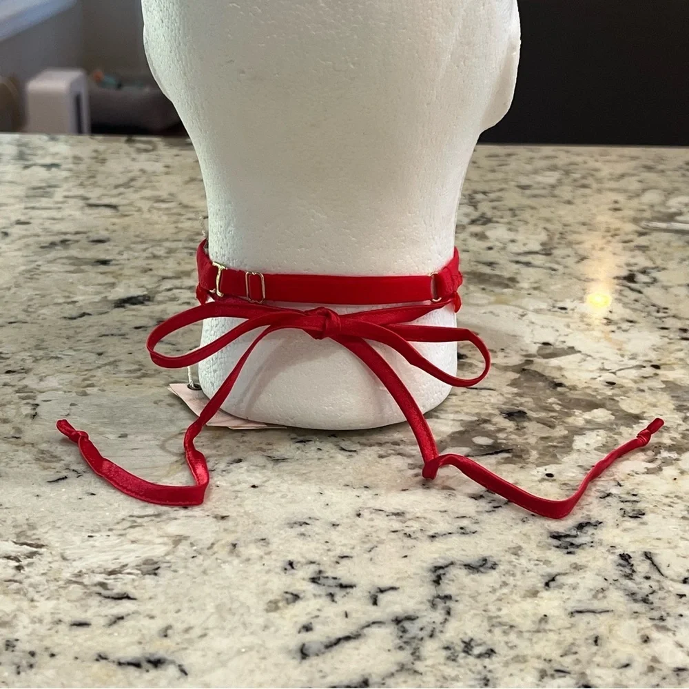 NWT Free people X HAH All Choked Up Choker Lace Garter Necklace XS S M L  Red